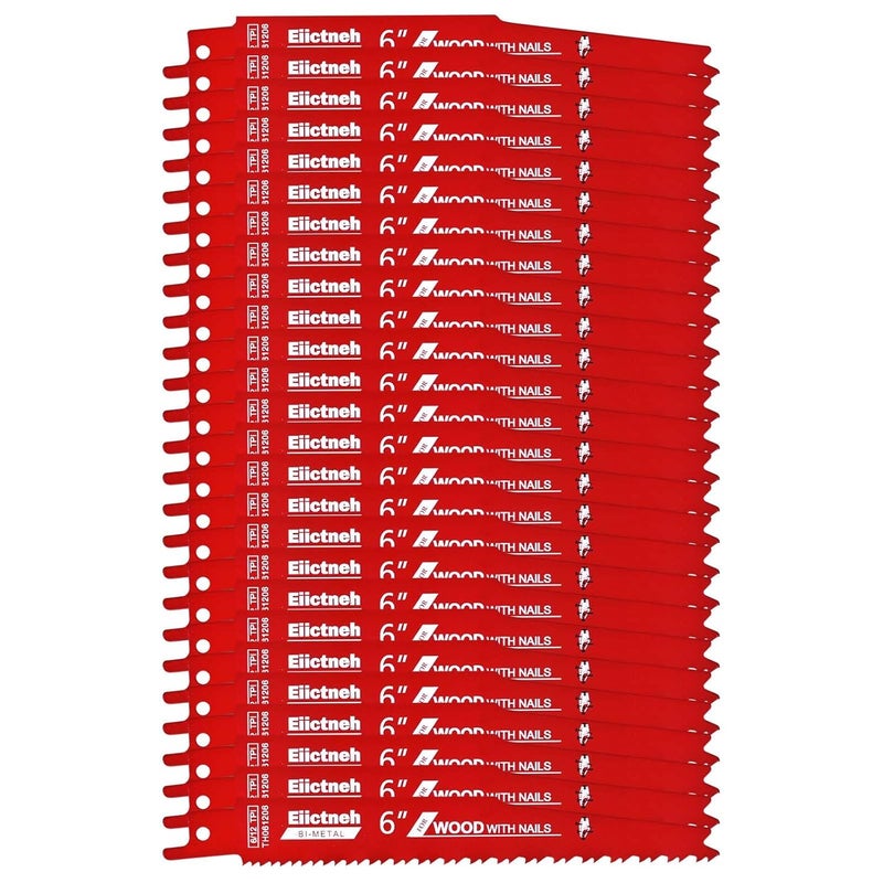 Eiictneh 25 Pack 6 Inch 6/12 TPI Stud and Nail Bi-Metal Reciprocating Sawzall Blades – Ideal for Cutting Nail-Embedded Wood, Metal, PVC, and More – Universal Fit with Storage Case - Image 1